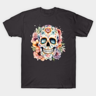 Watercolor Flower Skull T-Shirt